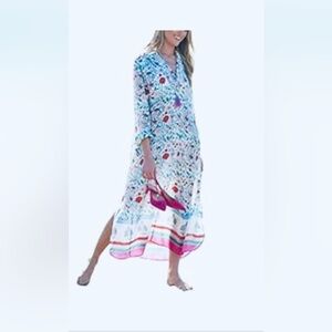 NEW Chiffon kaftan swim cover up pink/green floral.  (M/L)  **retired pattern*